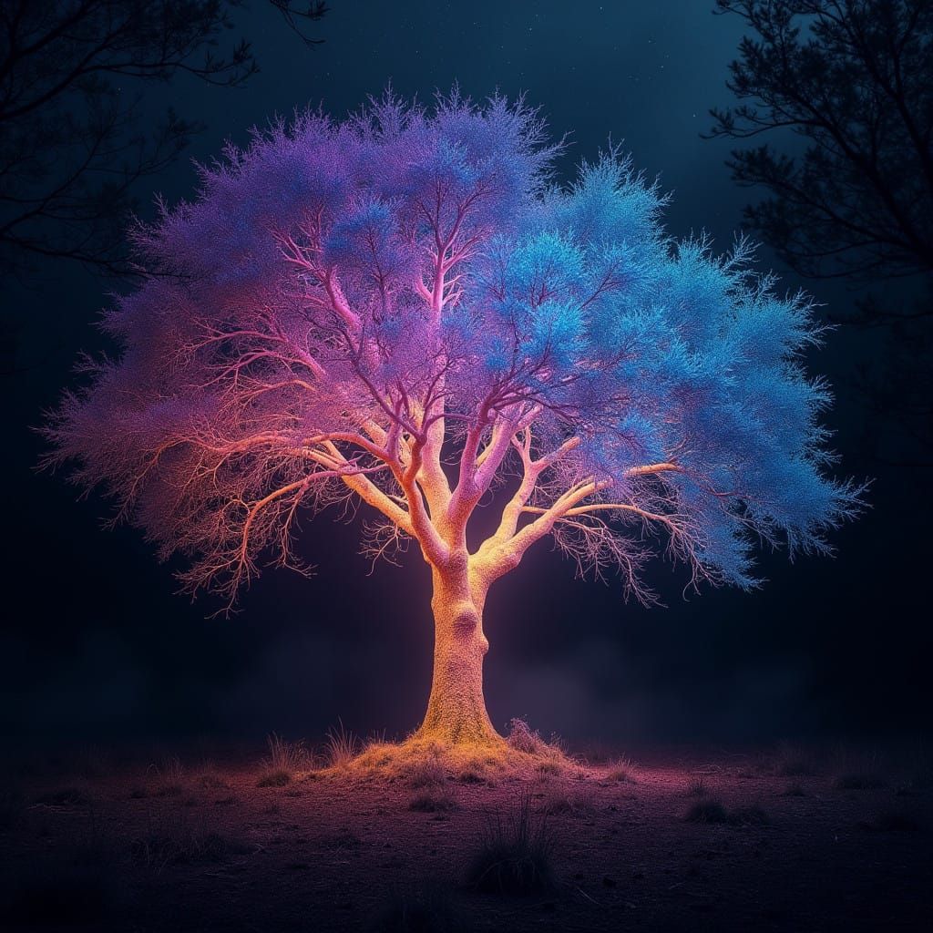 Celestial Tree Illuminates Dark Forest in Dazzling Colors, a...