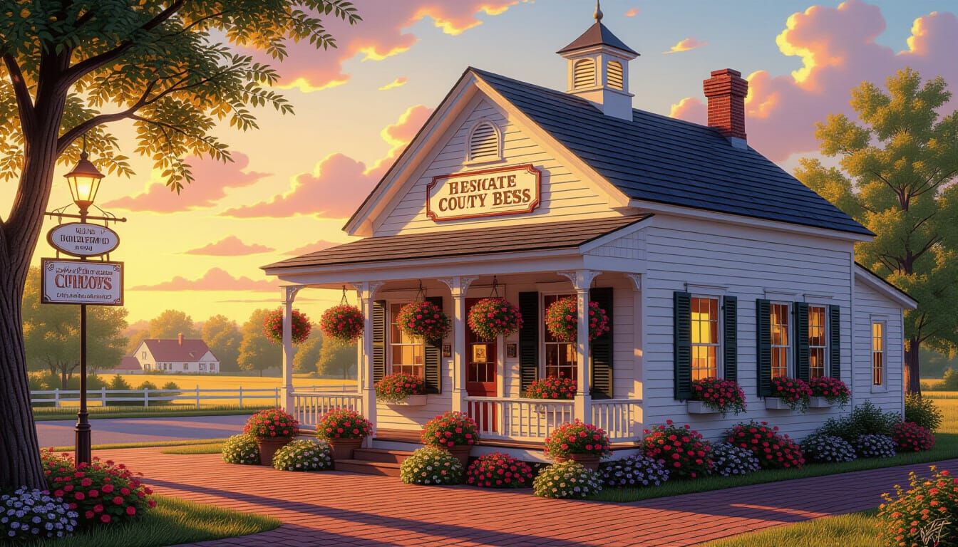 Quaint Country Storefront in Golden Sunset Light