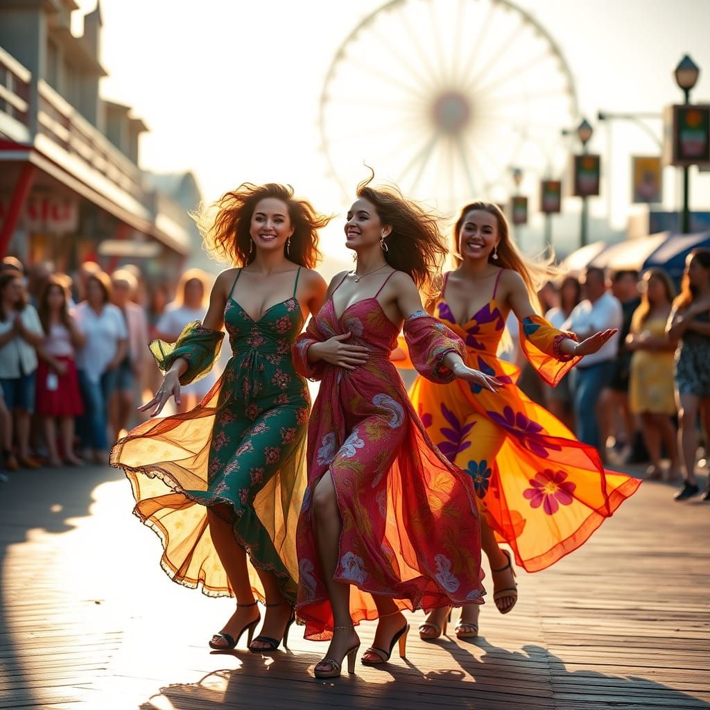Vibrant Women Showcase Energetic Shuffle Dance on Lively Boa...