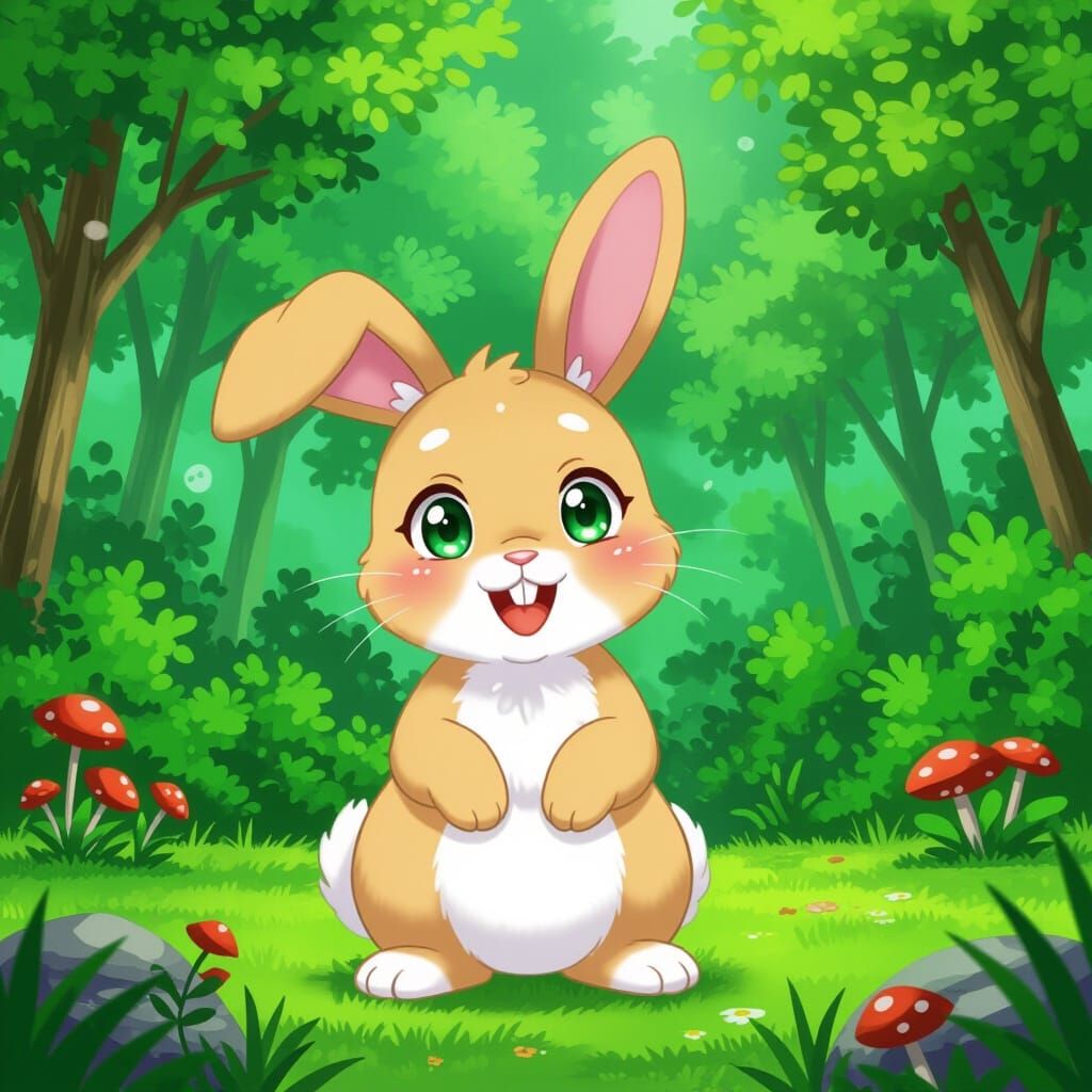 Cute Happy Bunny in Anime Style