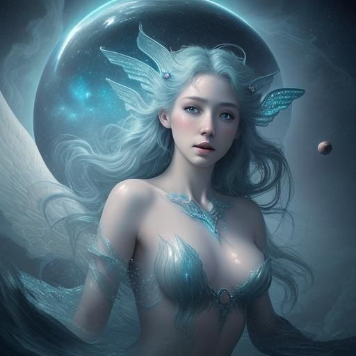 Ethereal Mermaid Angel in Nebula Cloud Sea