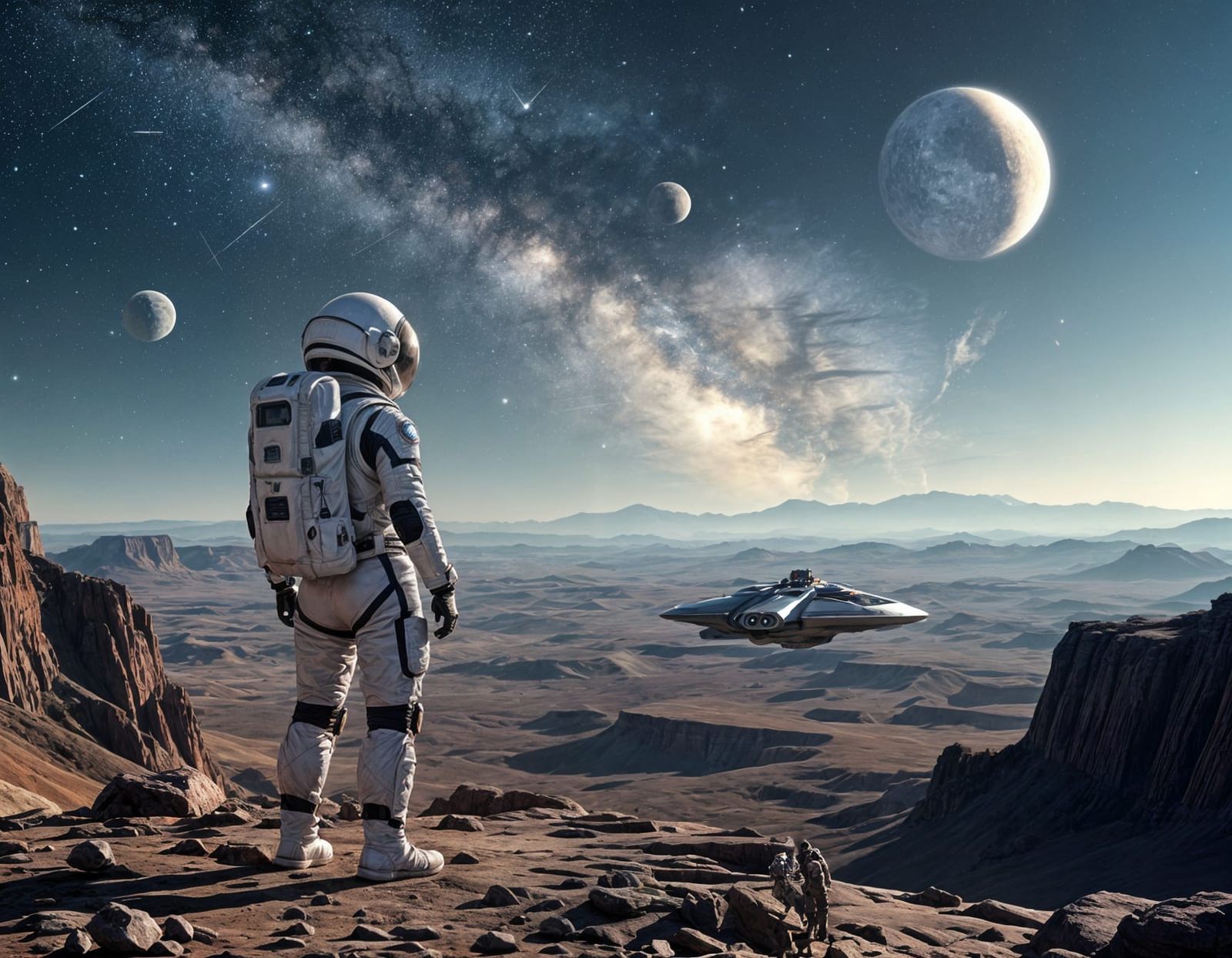 Astronaut on Exoplanet with Nebula Night Sky