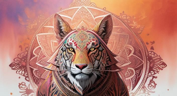 Intricate Animal Mandala in Hyperrealistic Watercolor Style