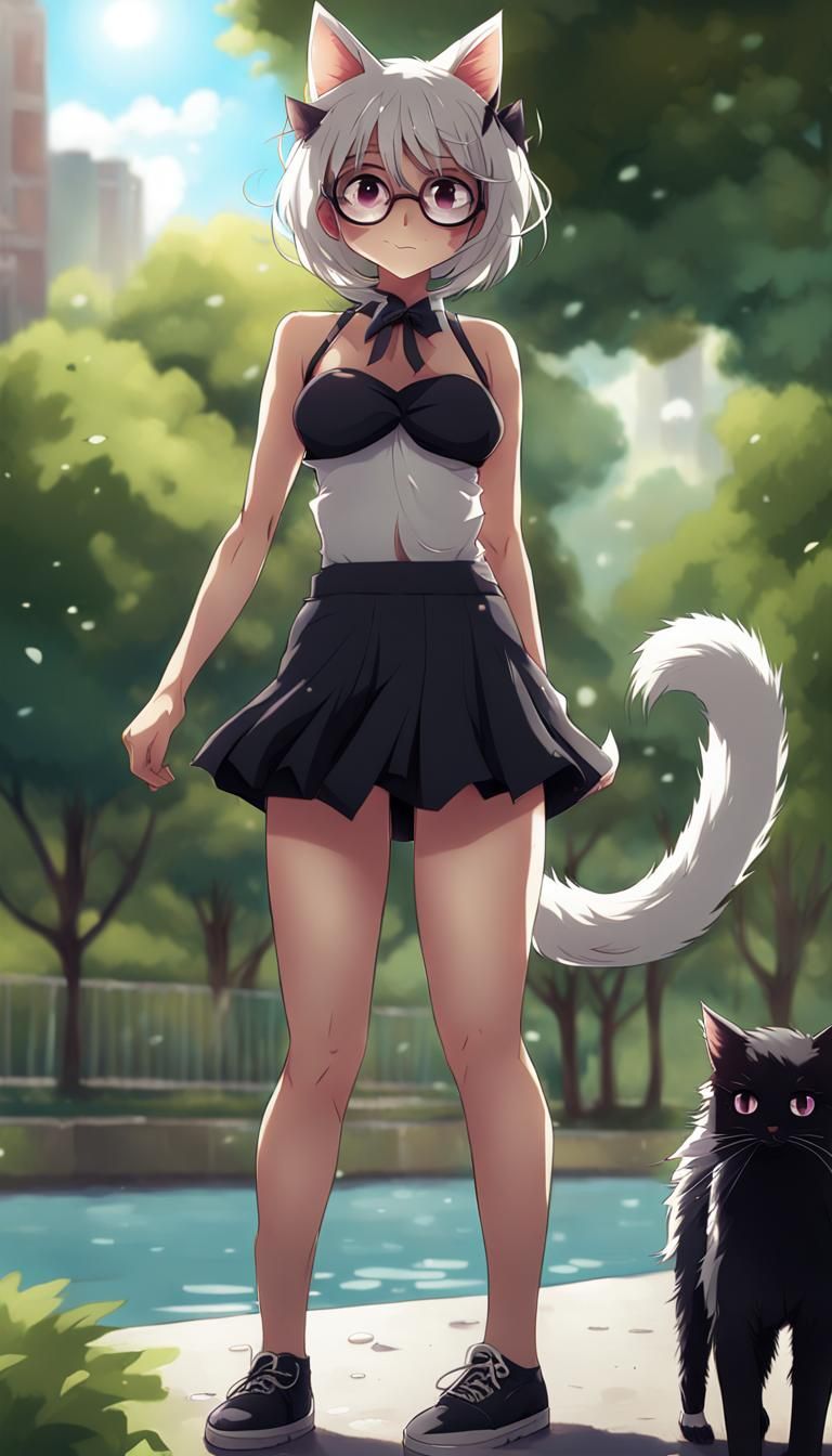 Anime Cat-Girl in Park, Manga Style