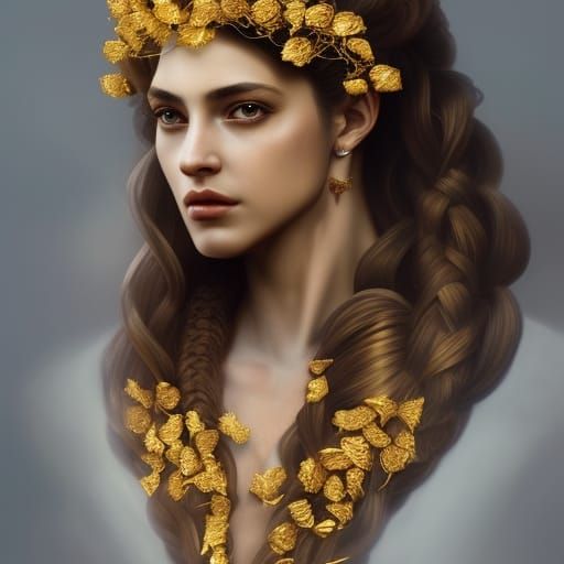 Golden Goddess Portrait in Art Nouveau Style