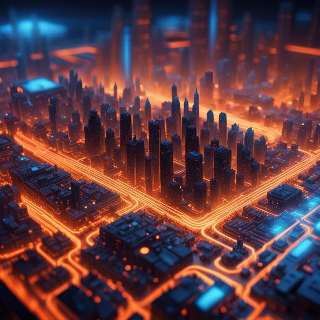 Futuristic Binary Cityscape in Vibrant Digital Art