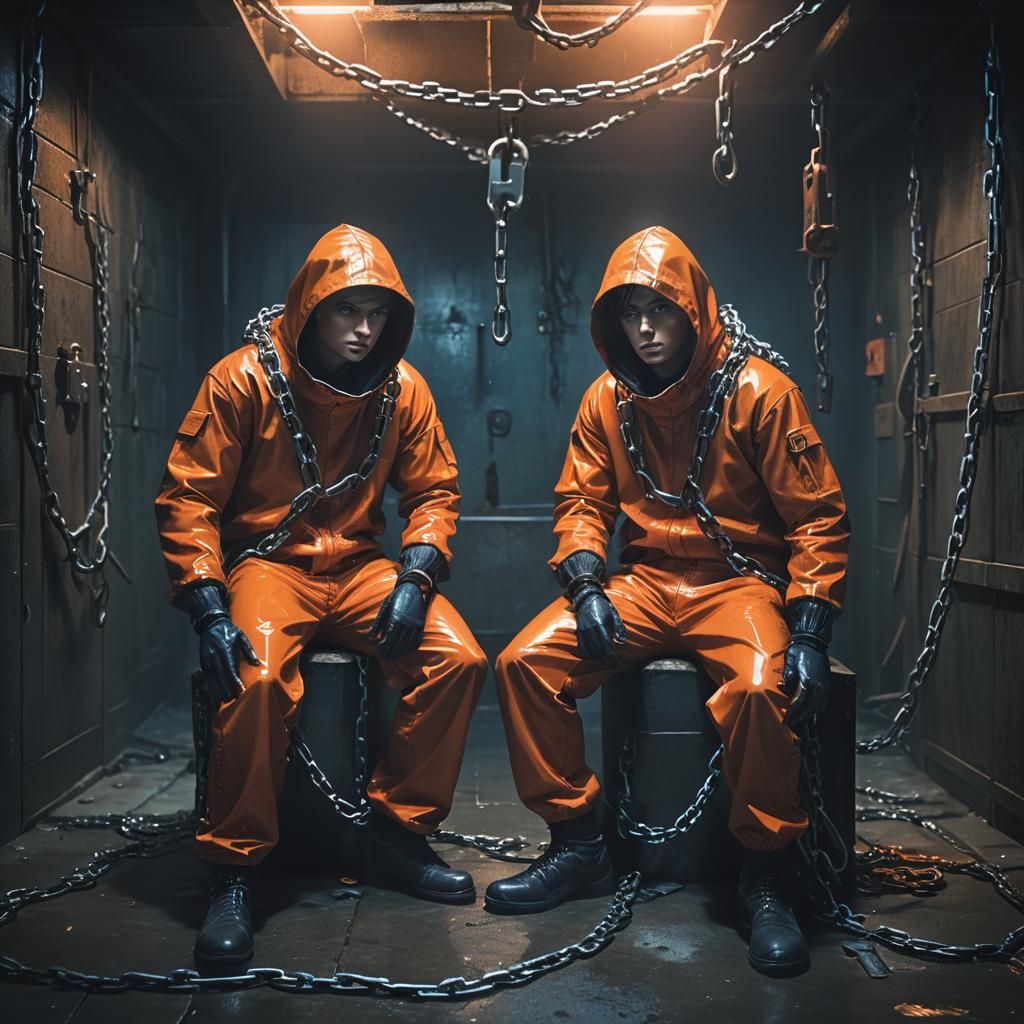 Dark Fantasy Prisoners in Orange PVC Jumpsuits
