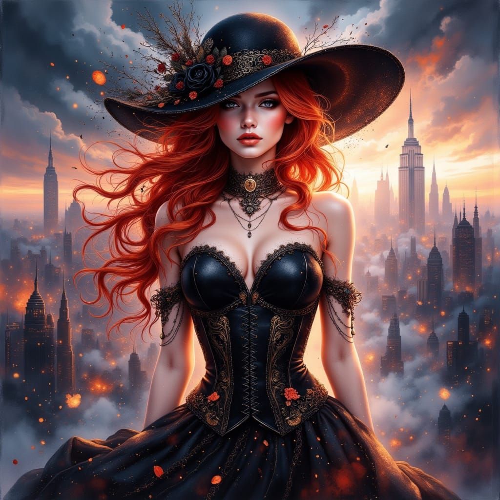 Elegant Lady in Futuristic Cityscape