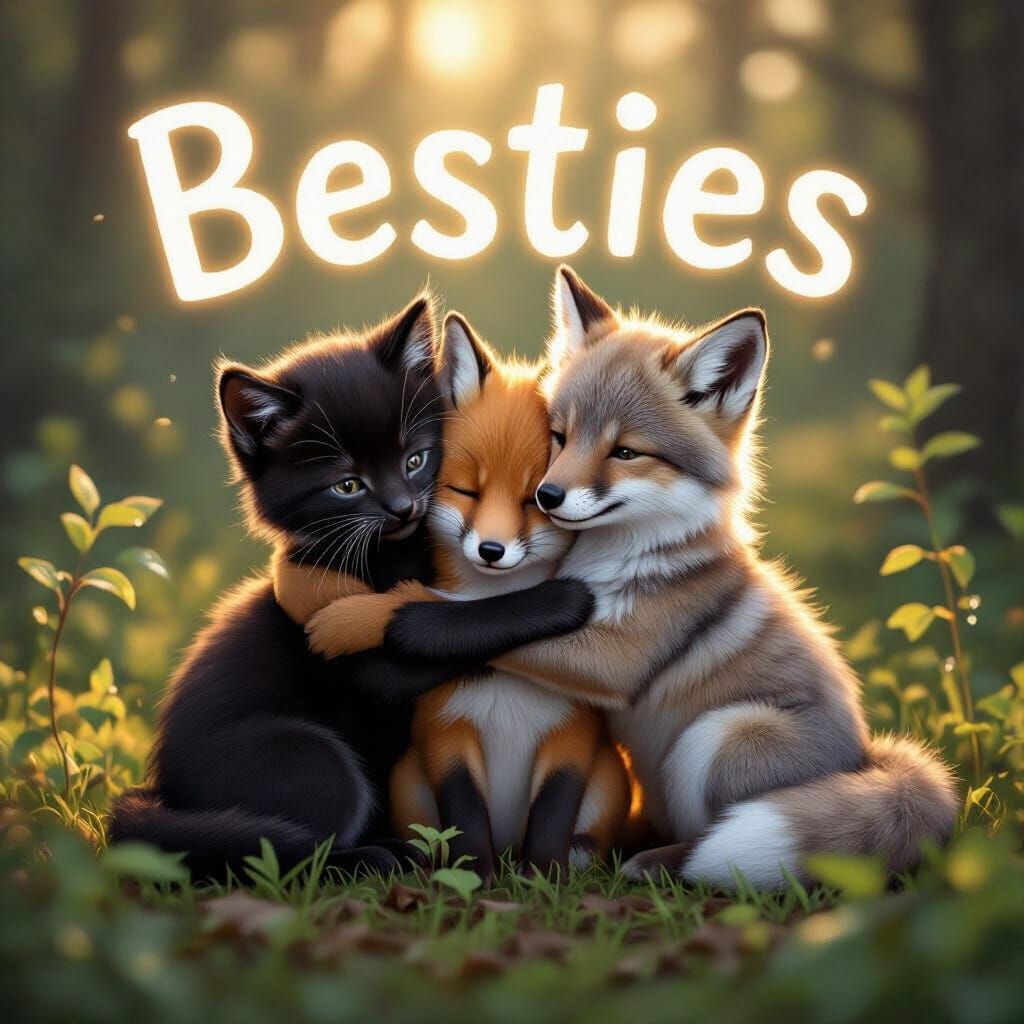 Cute Baby Animals Hugging with 'Besties' in Realistic Style
