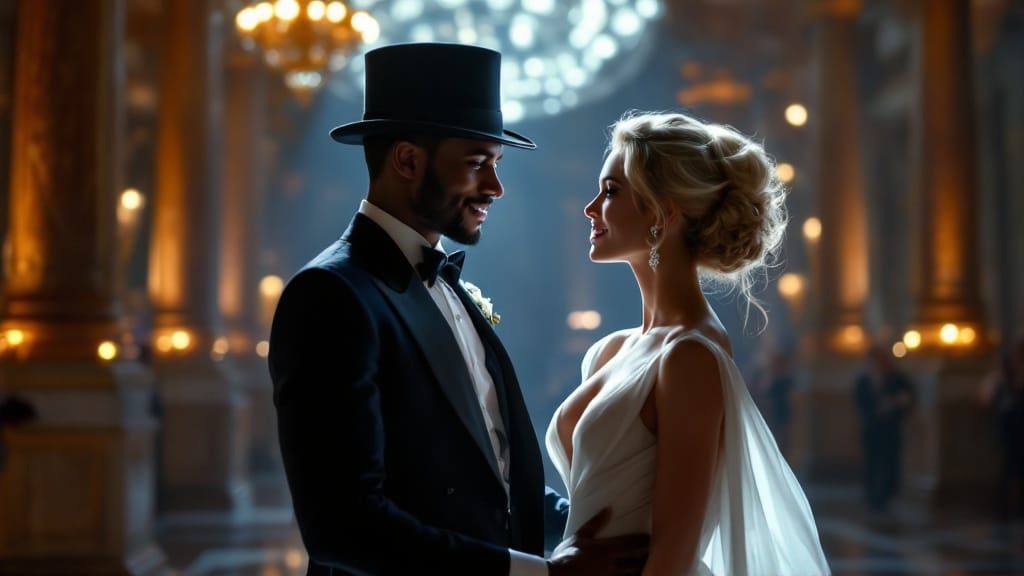 Elegant Gentlemen and Ladies at Inter-Planetary Ball