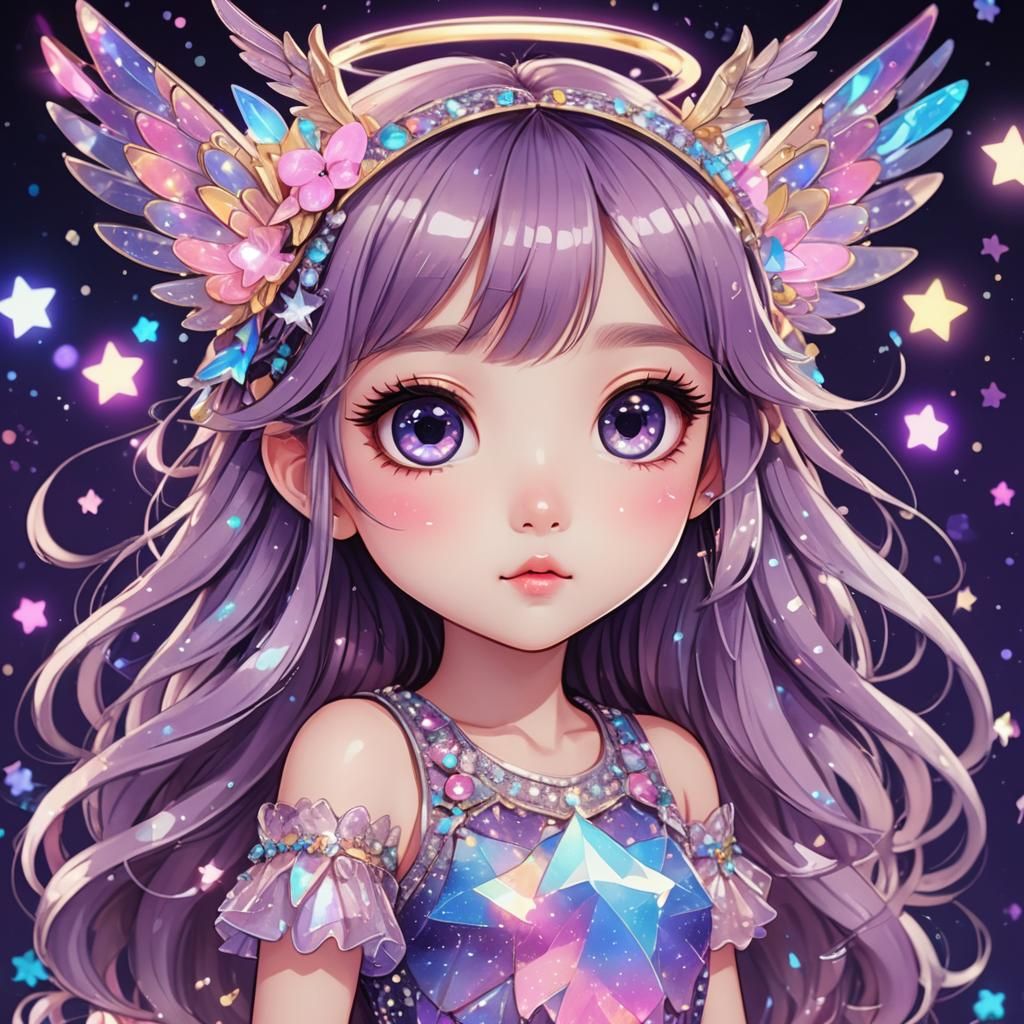 Adorable Chibi Girl with Neon Lights as Anime Art