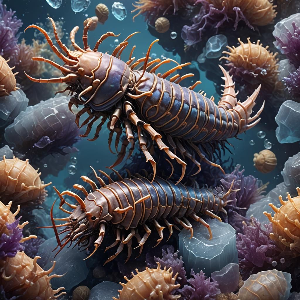 Giant Deep-Sea Isopod Shrimp Awakening on Ice