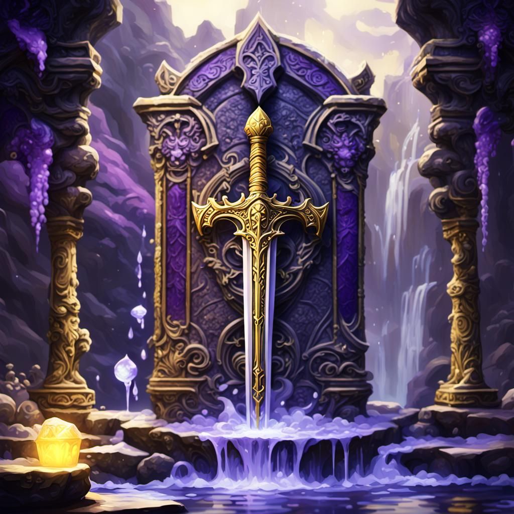 Mysterious Dark Fantasy Altar with Golden Accents