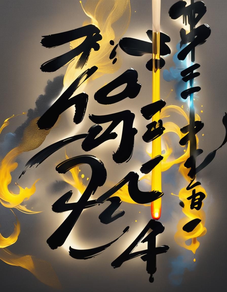 Glowing Korean Calligraphy in Hyper-Realistic Digital Art