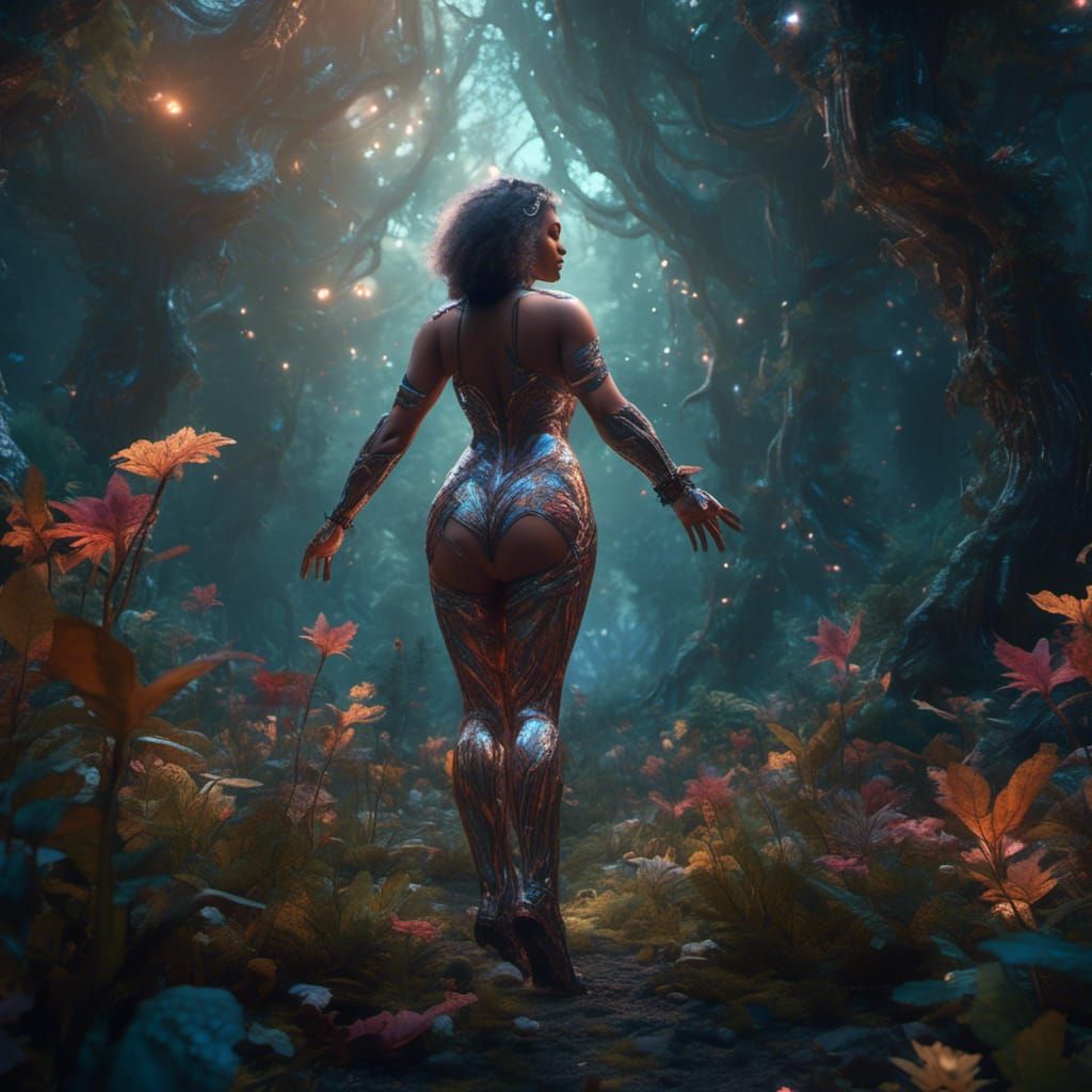 Cosmic Forest: Hyperrealistic Fantasy Woman in Ethereal Cost...