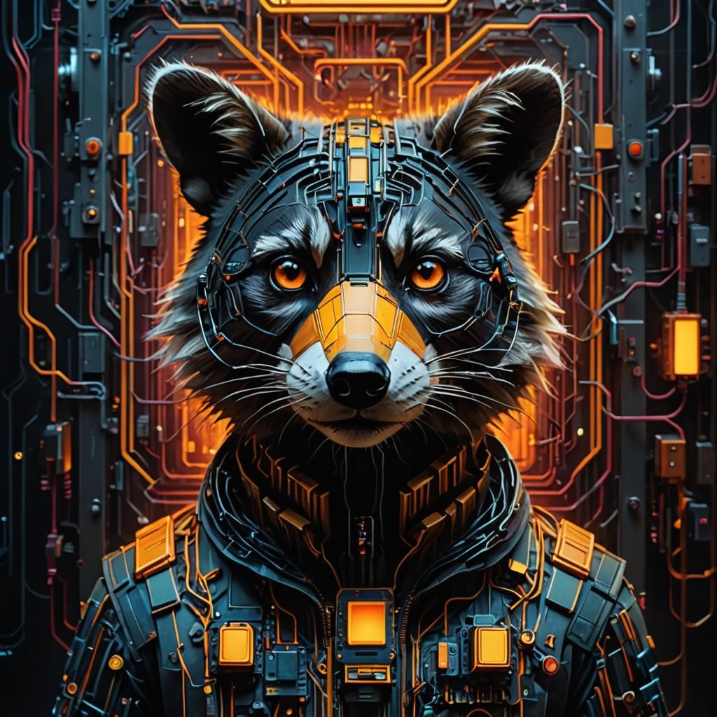 Raccoon Cyborg Conceptual Art in Digital Style