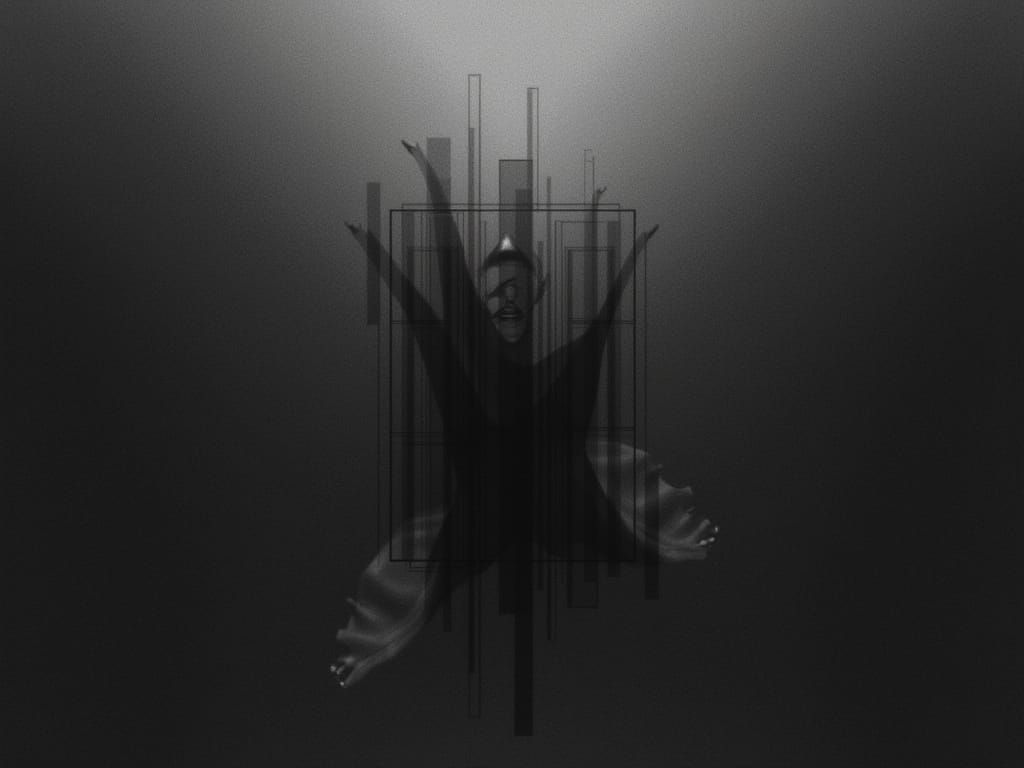 Abstract Darkness with Red Lines and Vaporizing Void