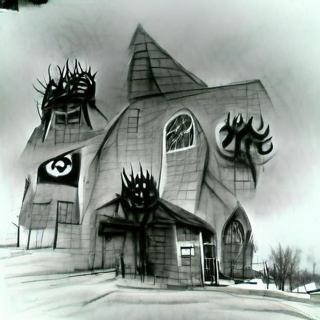 Eldritch Monstrosity's Terror Church: Charcoal Drawing