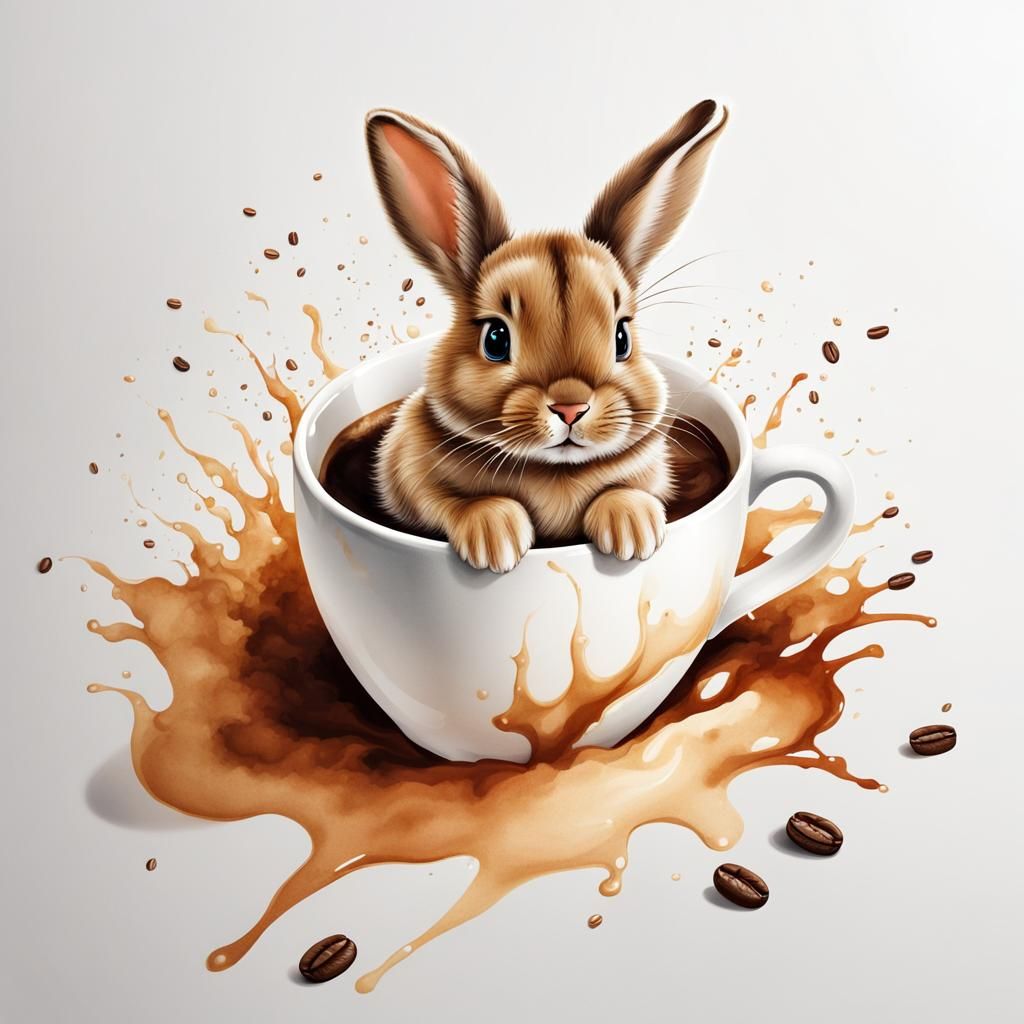 Watercolor Coffee Bunny Illustration