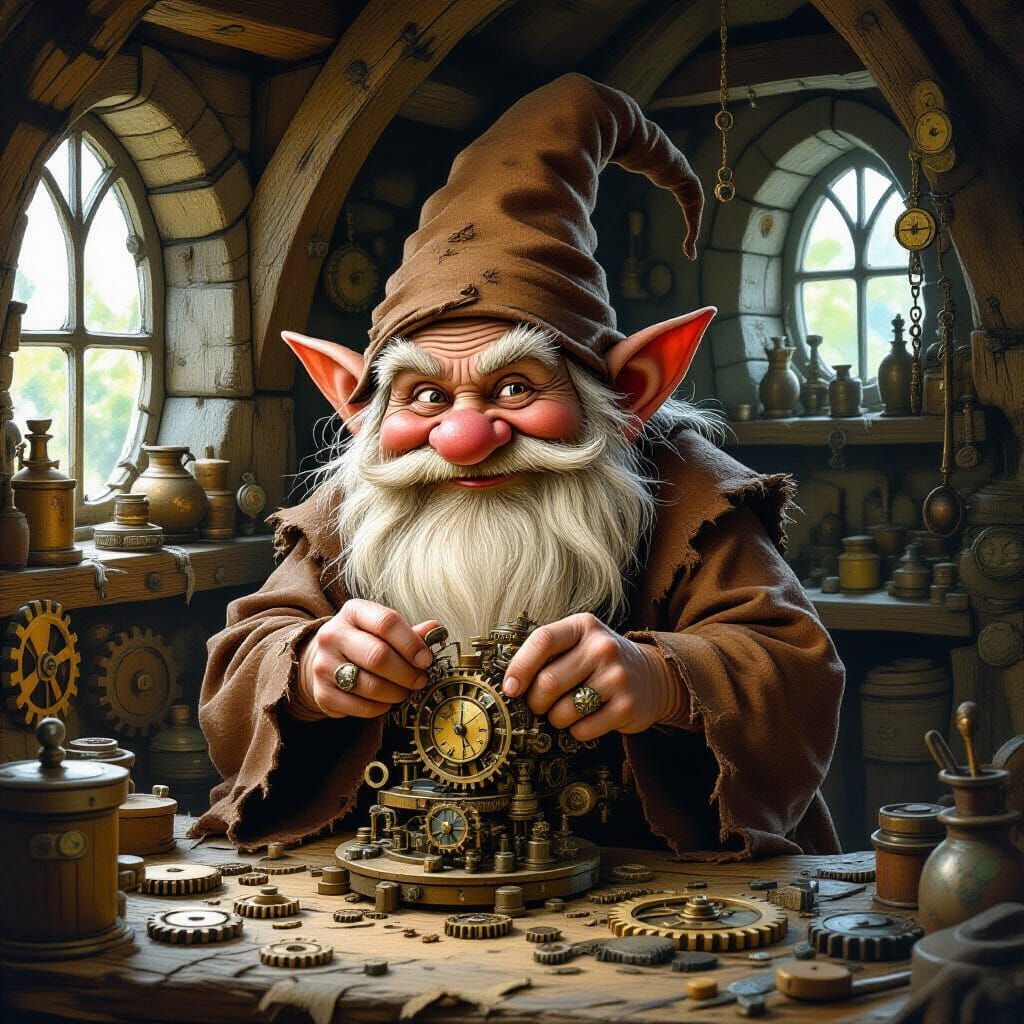Gnome Tinkering with Clockwork in Workshop