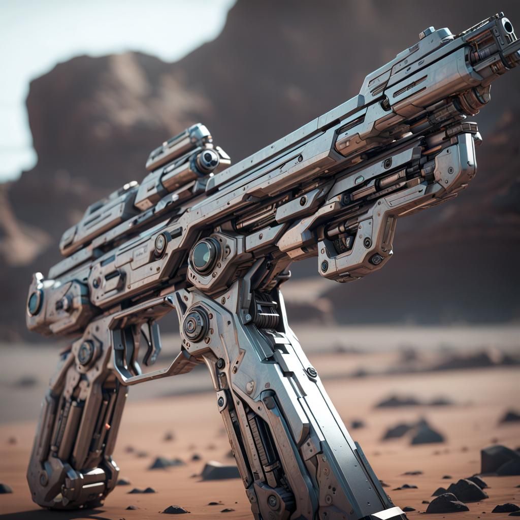 Futuristic Sci-Fi Guns with Polished Metal Finish
