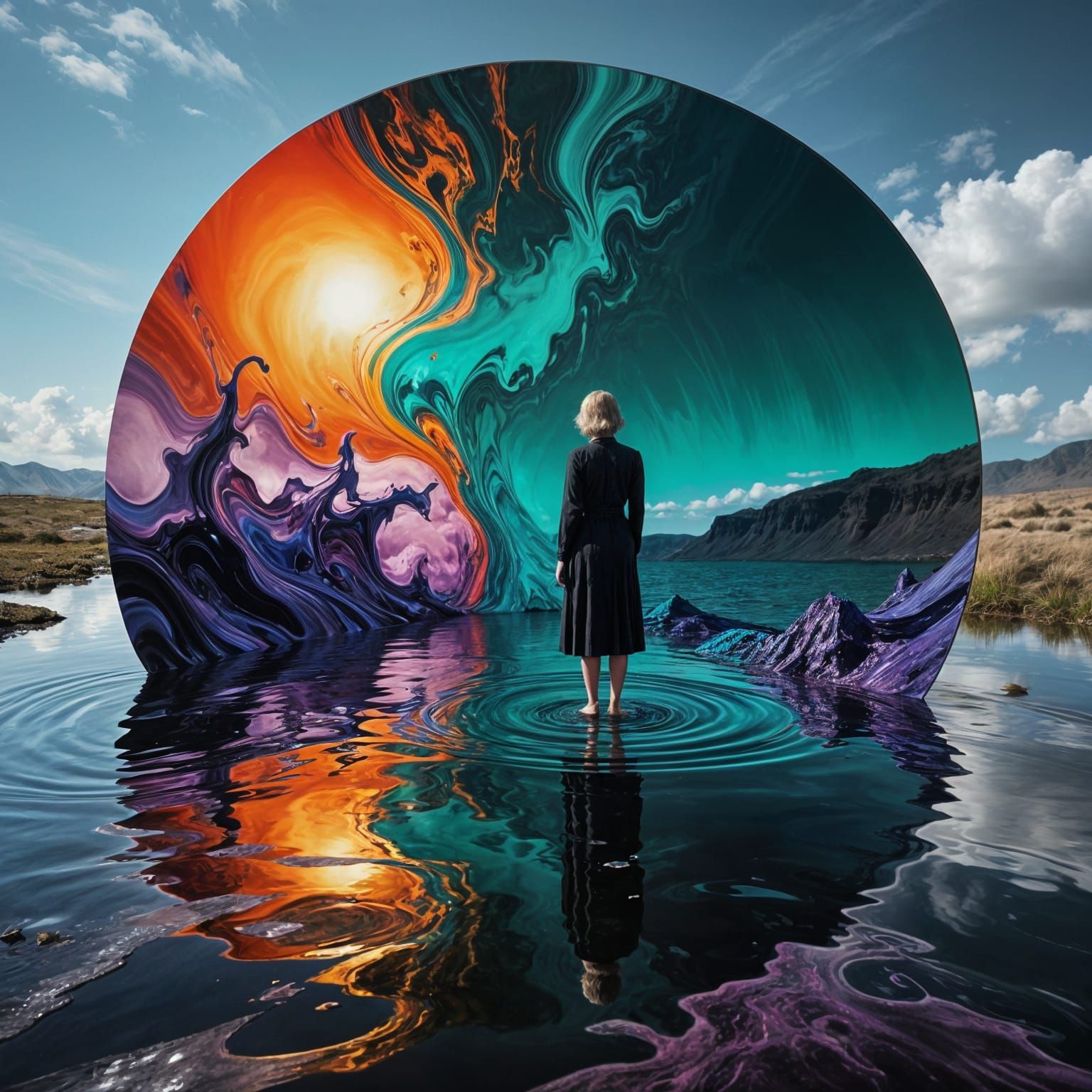 Abstract Oil Spill Reflective Gradient Colors