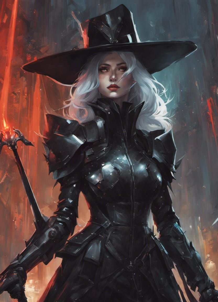Futuristic Witch Inquisitor in Armored Uniform