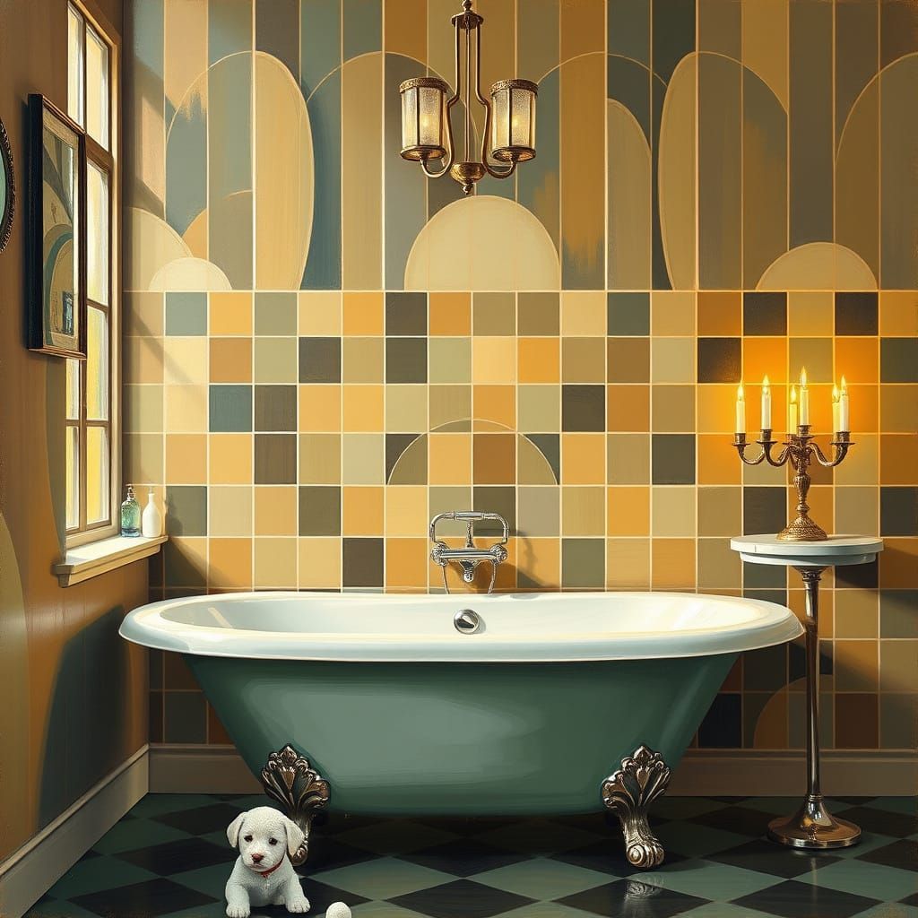 Art Deco Bath Painting: Geometric Elegance