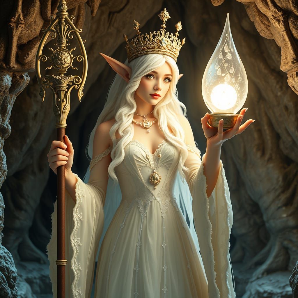 Elf Queen with White Chocolate Hair in Pre-Raphaelite Style