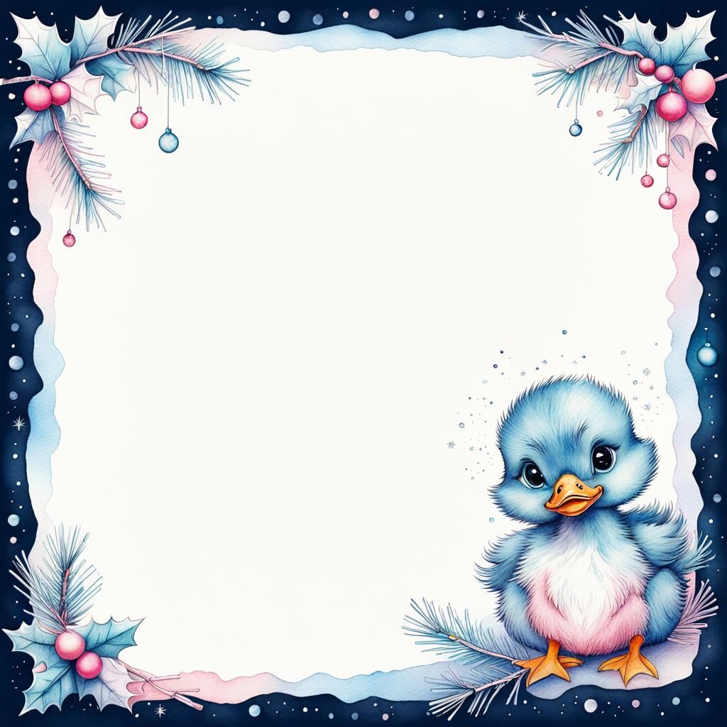 Duckling on Christmas Paper in Sarah Kay Style