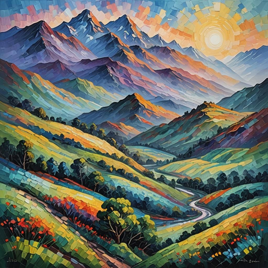 Neo-Expressionist Mountain Landscape at Dawn