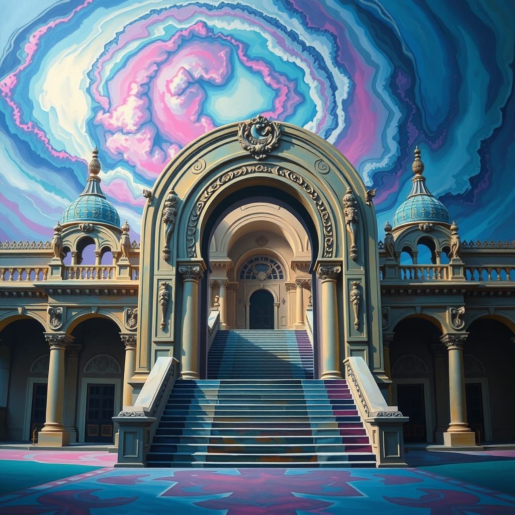 Surrealist Palace Dreamscape in Oil