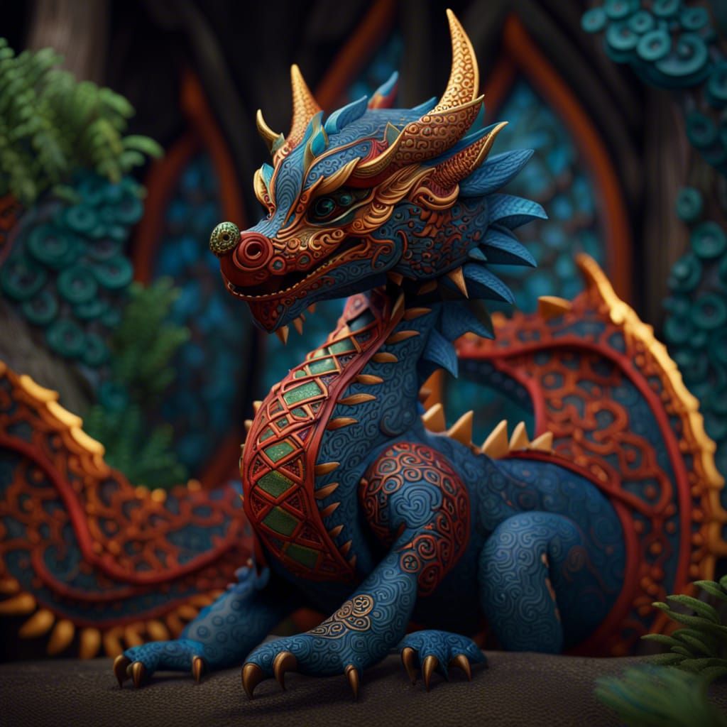 Dragon with Intricate Gond Art Patterns