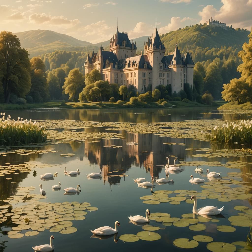 Swan Lake Chateau: Dreamy Digital Matte Painting
