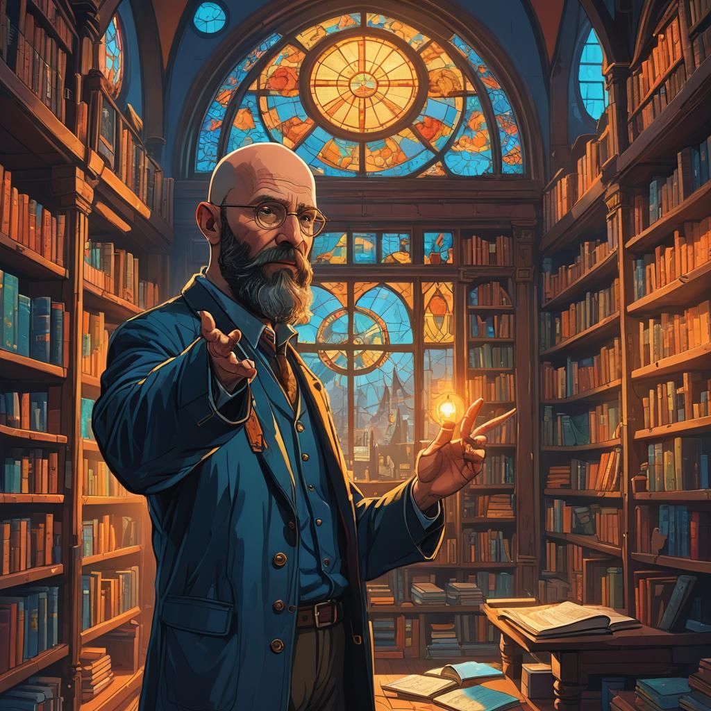 Mystical Lecturer Teaching Amidst Magical Bookshelf