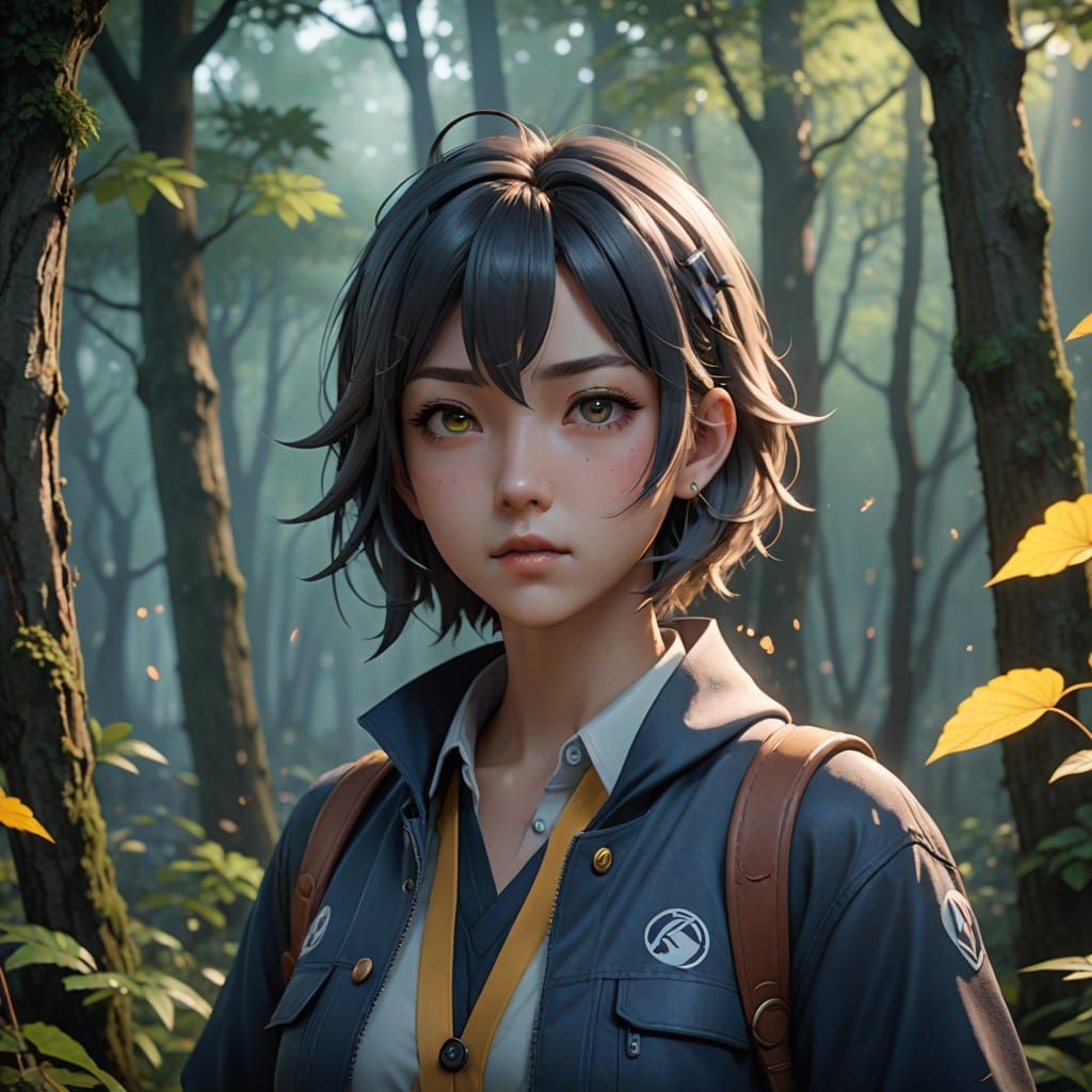 Ethereal Anime Goddess in Mystical Forest