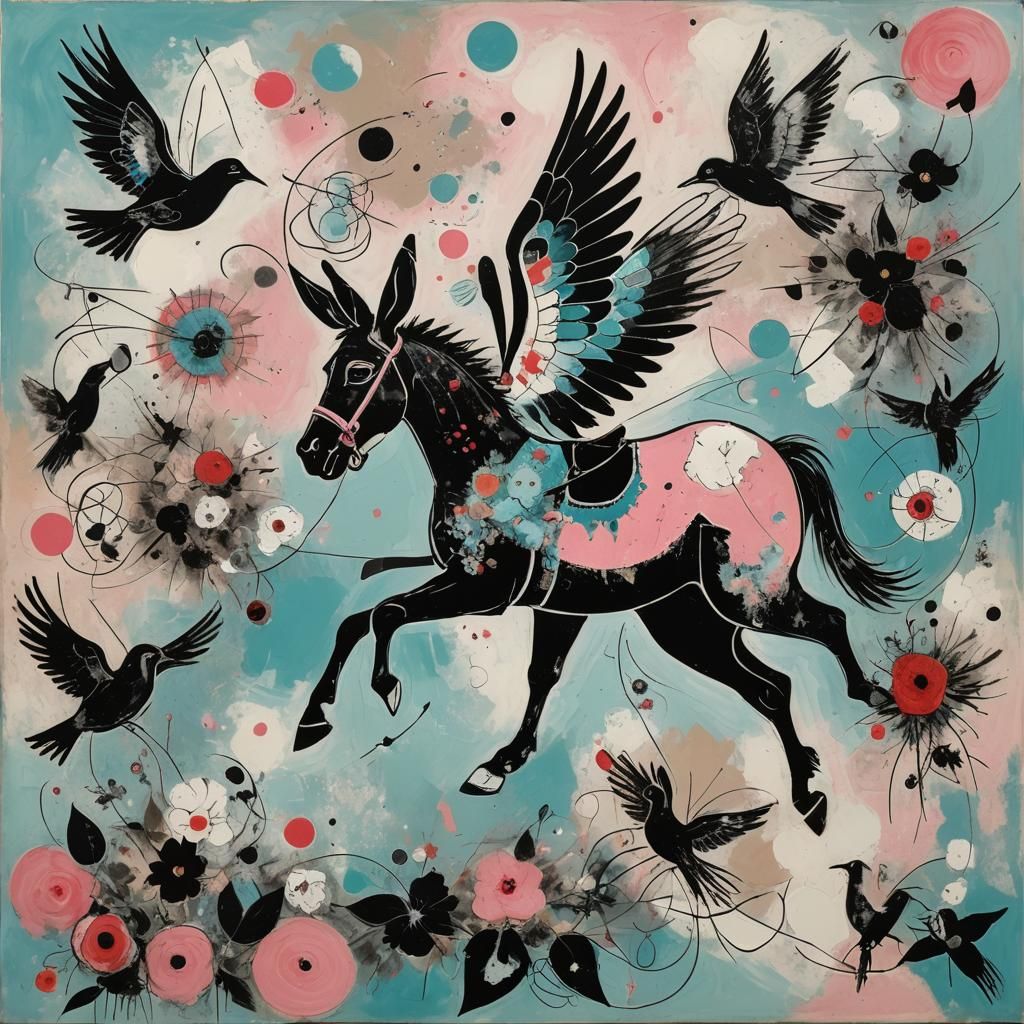 Abstract Flat Art with Donkey and Eagle Theme