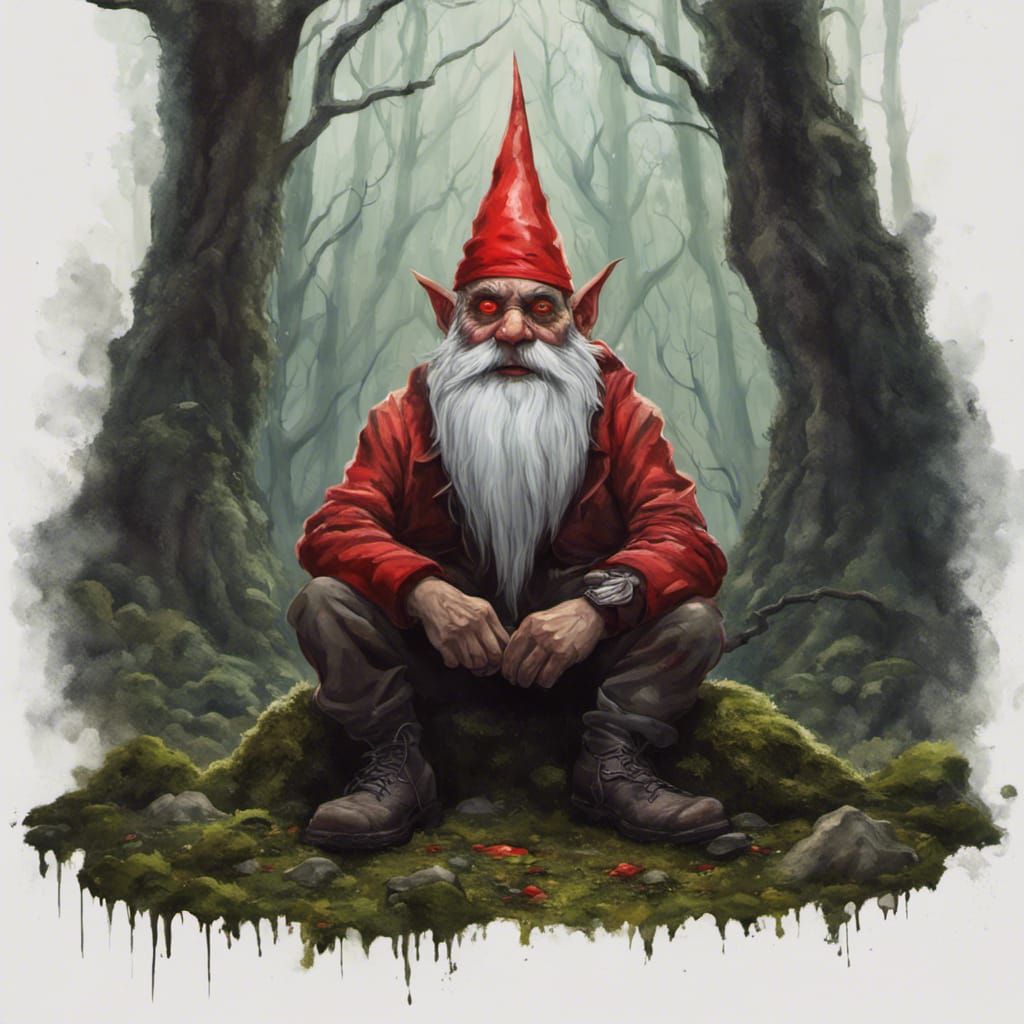 Menacing Gnome in Forest, Hyperrealistic Art