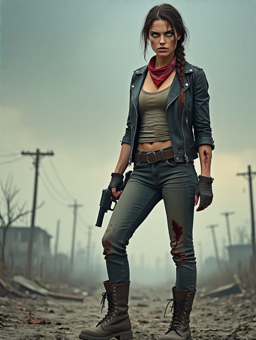 Tough Zombie Apocalypse Survivor in a Cinematic Cyberpunk St...