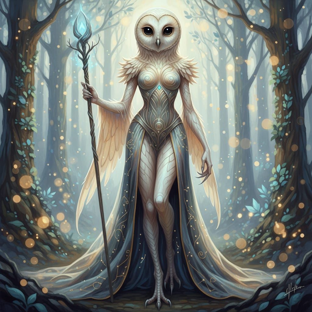 Mythical Owl Woman in Ethereal Digital Painting Style