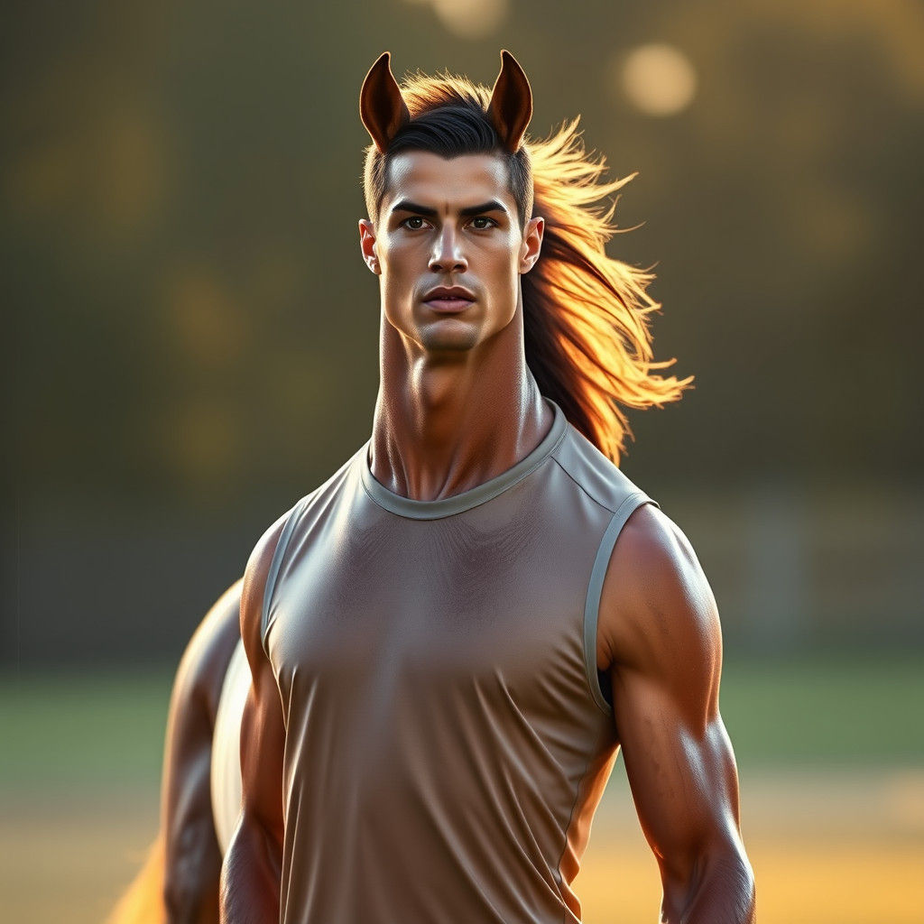 Hyperrealistic Ronaldo Centaur in Surreal Style
