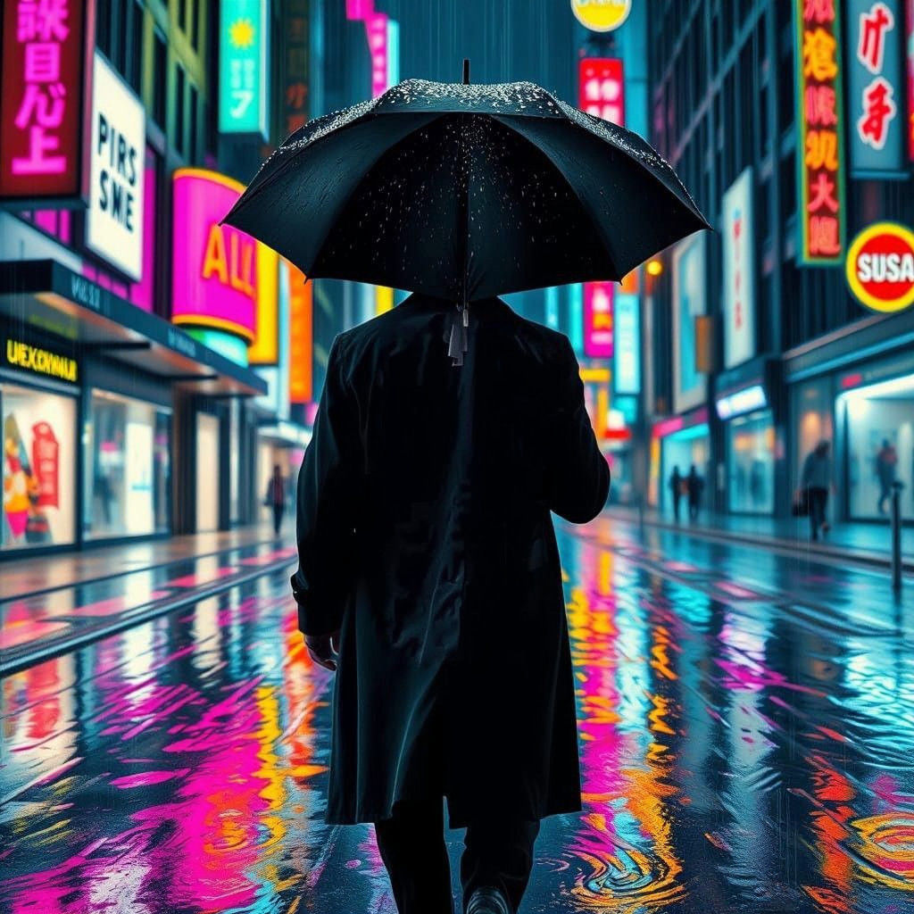 The Shadowy Figure Walks Under Neon Skies