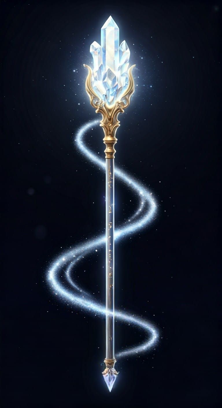 Cosmic Staff of Radiant White Gold with Shimmering Constella...