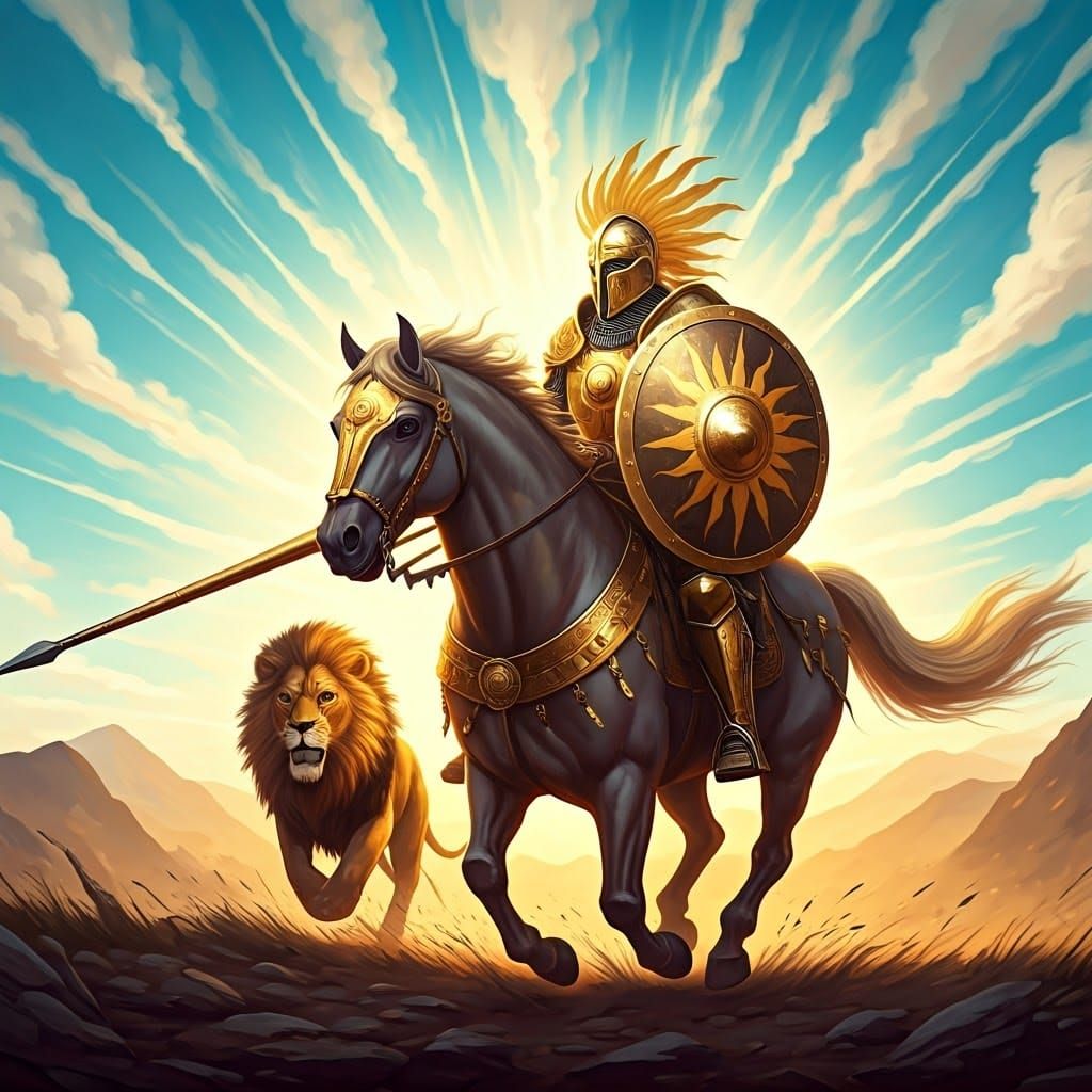 Armored Sun Paladin on Horseback, Fantasy Art