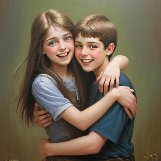 Children Laughing Together in Oil Painting Style