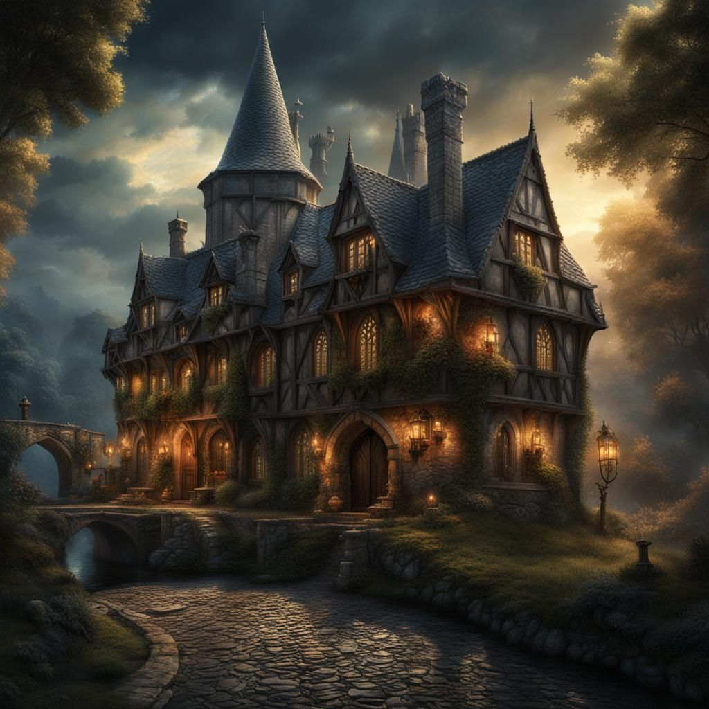 Medieval Dark Fantasy French Inn Digital Painting