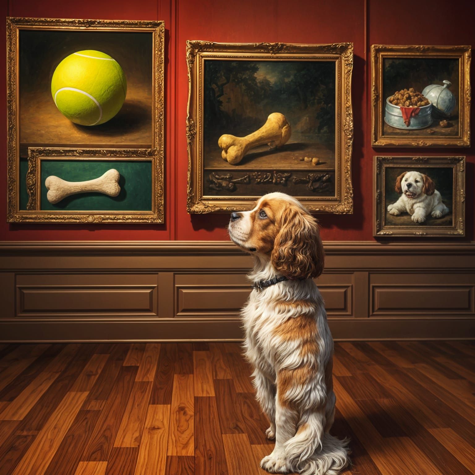Cocker Spaniel in Art Museum, Rockwell Style