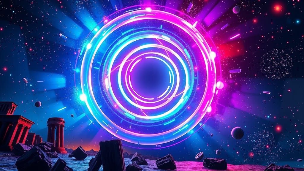 Dazzling Time Travel Portal with Vibrant Particles