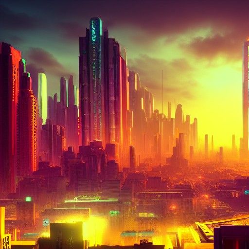 Retrowave City in Detailed Matte Painting Style