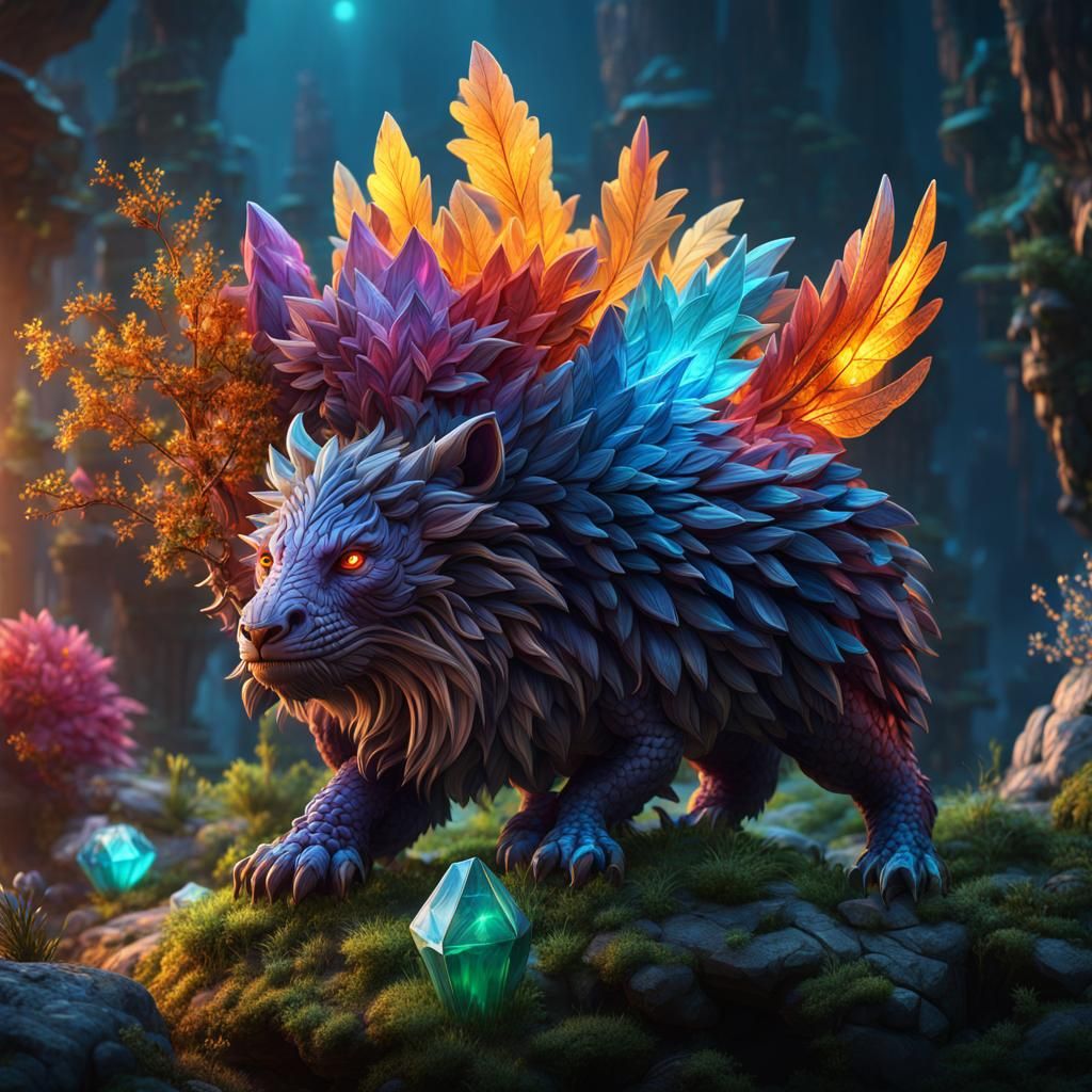 Crystal Animals in Detailed Matte Painting Style